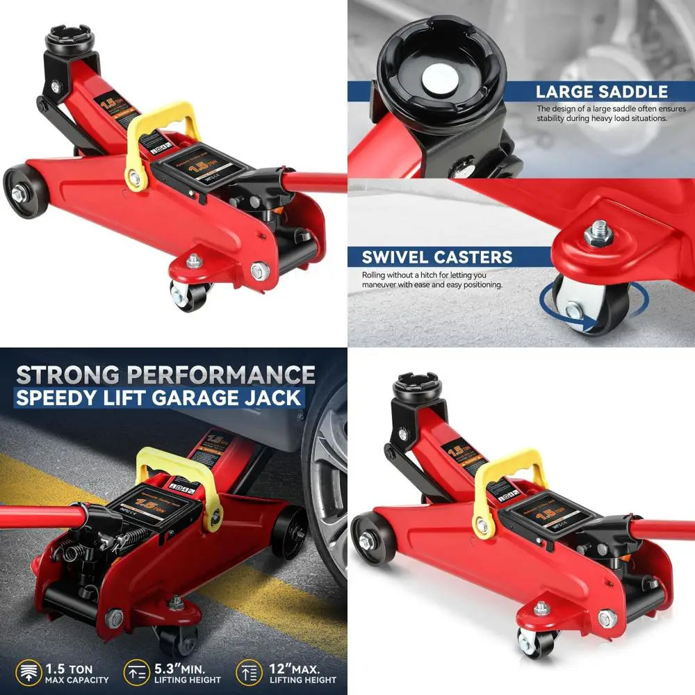 Heavy-Duty Single-Piston Steel Hydraulic Car Jack, 1.5 Ton Capacity, Lift Range 5.3-12, Red