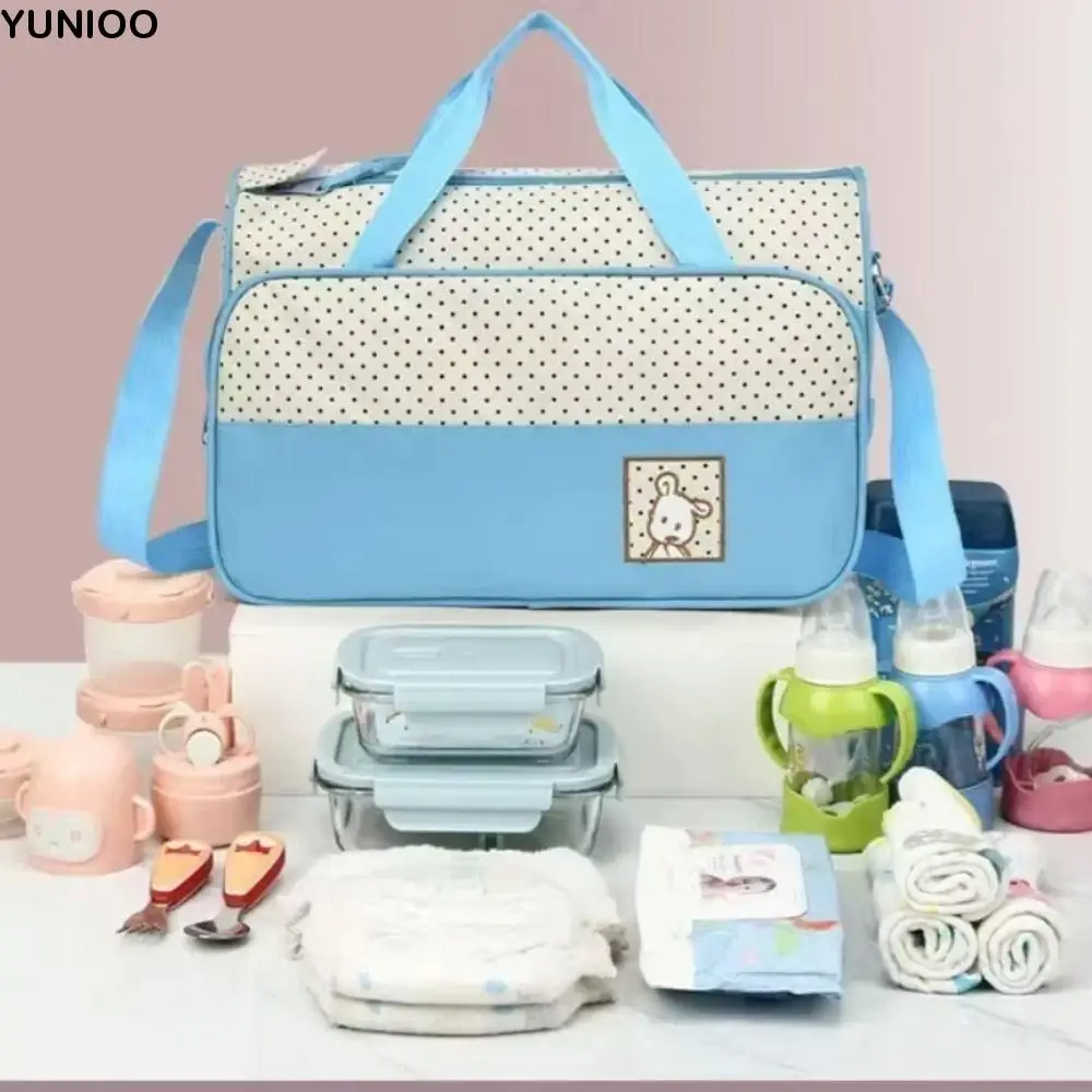 

5Pcs/Set Large Capacity Baby Bag for Mom Multifunctional Built-in Diaper Pad Newborn Accessories Bag Independent Bottle Pouch