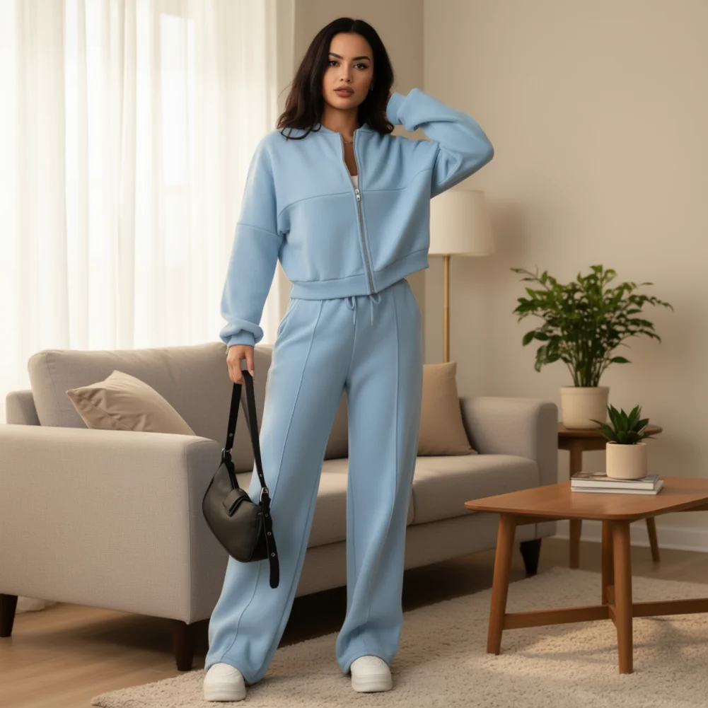 

Women Two-piece Suit Everyday Suit Women Women’s Two Piece Outfit Set Fall Zip-up Tracksuit Long Sleeve Sweatshirt with Wide
