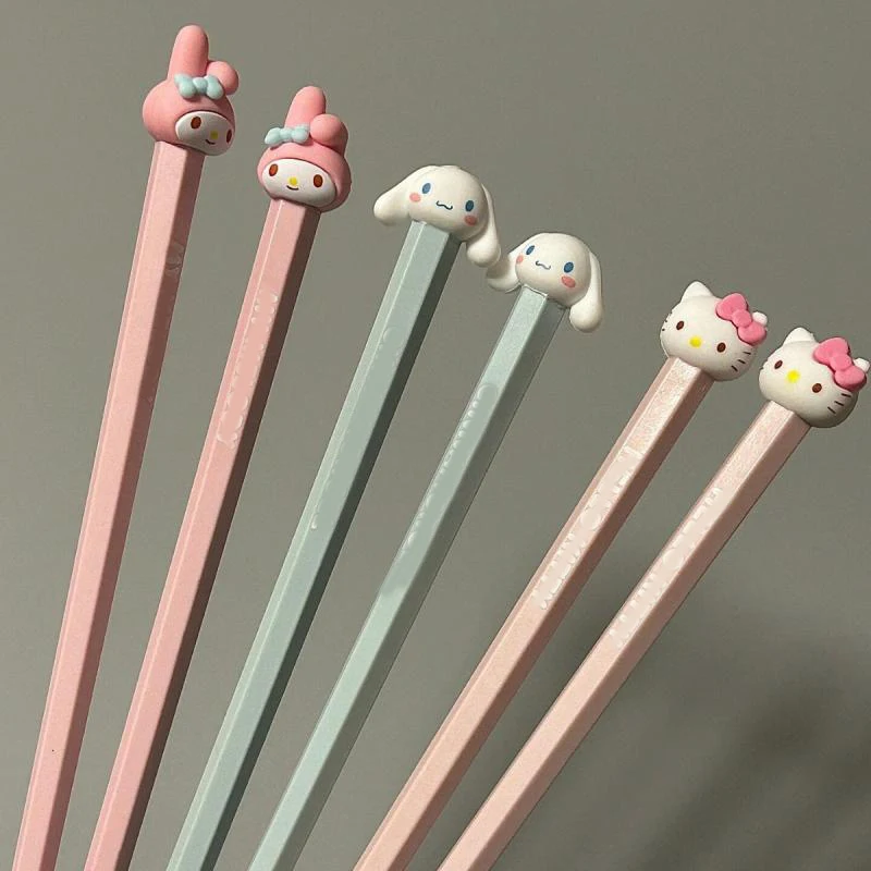 

New Hello Kitty Melody Cinnamoroll Stainless Steel Chopsticks Anti-Slip Pair Cartoon Design Household Set Kids Gifts