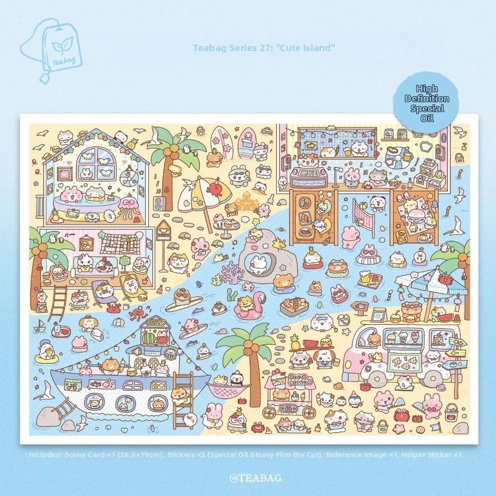 Beach Scene 3D Stacking Stickers Cute Animals PET Die Cut Miniature Scene Sticker Amusement Park Mini Landscape Sticker