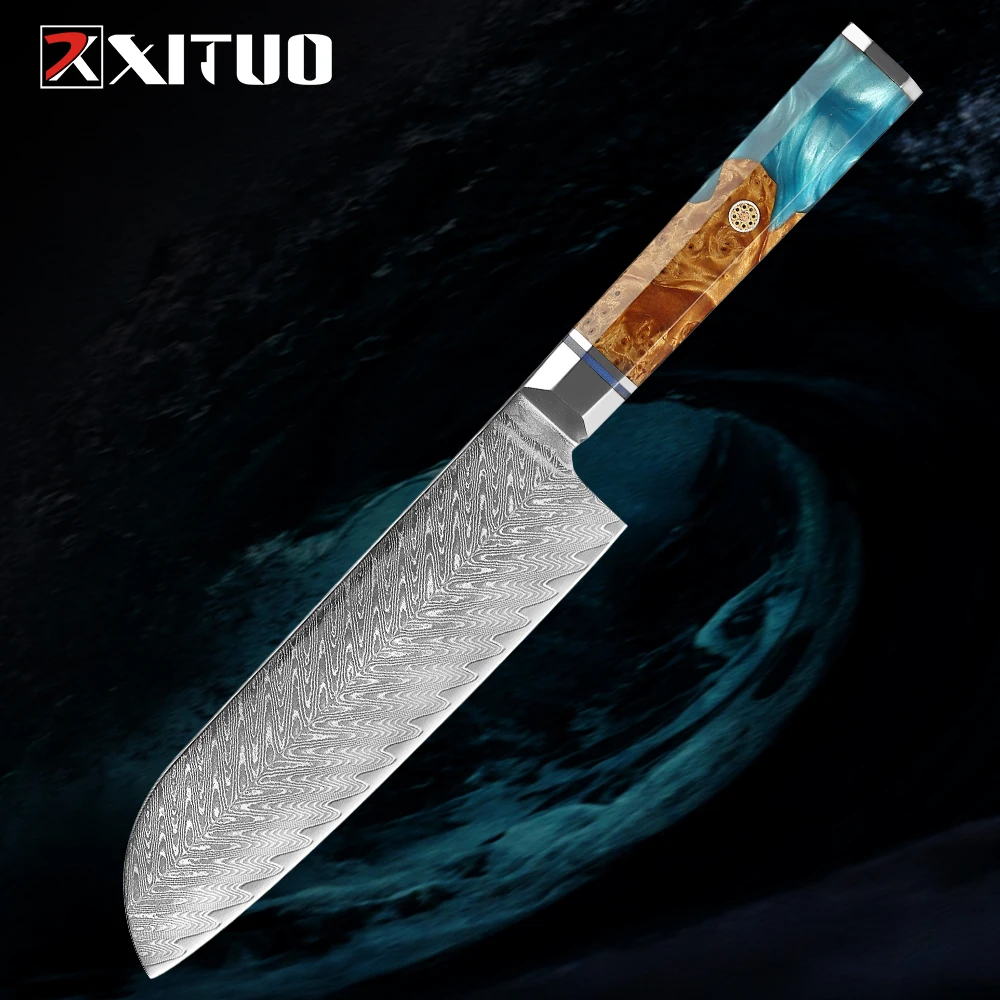 

Damascus Santoku Knife 7inch Sharp Kitchen Chef Knives Japanese Damascus Steel Knife for Cooking Chopping Vegetable&Meat Cutting