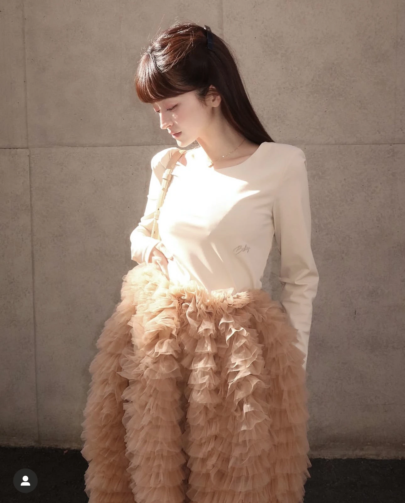 Bibi25SS round Neck Embroidered Drapey Sun Protection Yoga Base Layer Ballet T-Shirt Top Versatile Commute Style Long Sleeve