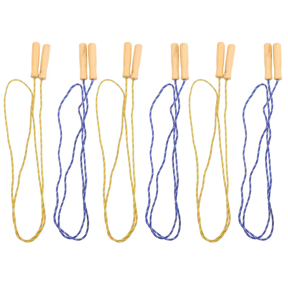 6 قطعة مقبض خشبي حبل الطفر دائم قابل للتعديل طول اللياقة البدنية حبل القفز داخلي في الهواء الطلق معدات التمرين الرياضية