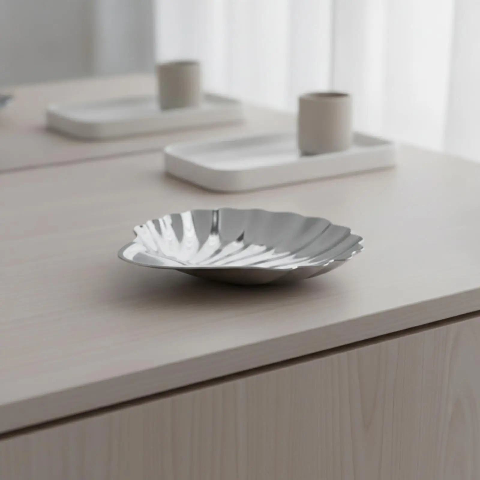 Shell Dish with Hanging Loop Carved Shell Jewelry Dish Lustrous Stainless Steel