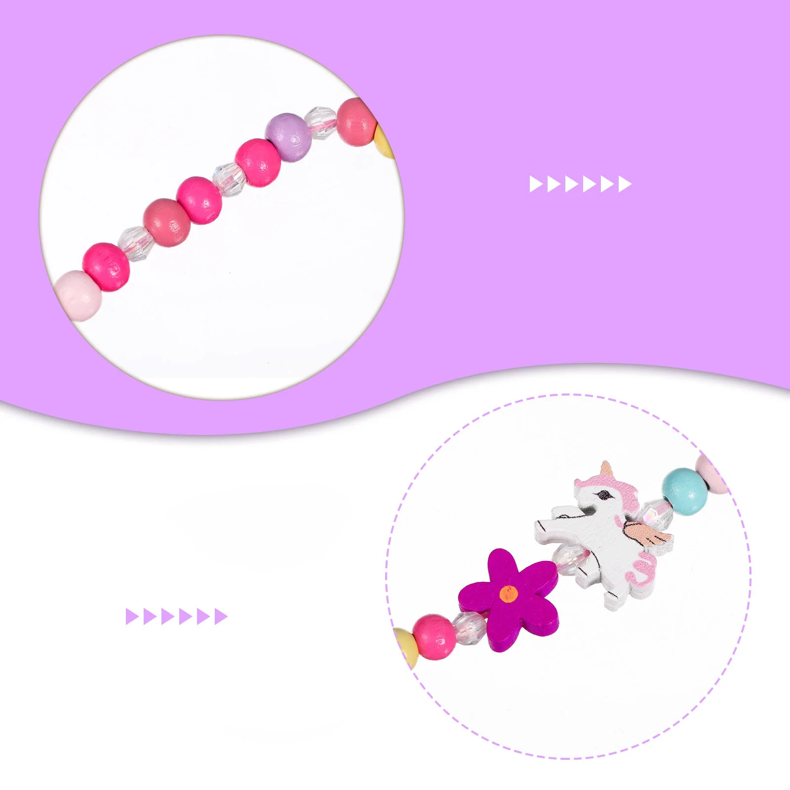 1 Juego de collar de cuentas de madera, pulsera para niños, joyería de unicornio, accesorios decorativos de dibujos animados, juegos de joyas para niños, juego de simulación