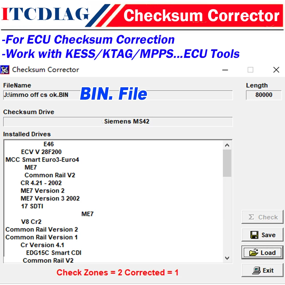 

ECU Checksum Correction Software Checksum Corrector for ECU Bin. File fit KESS KTAG MPPS More Tool for Volvo for BMW for Opel...