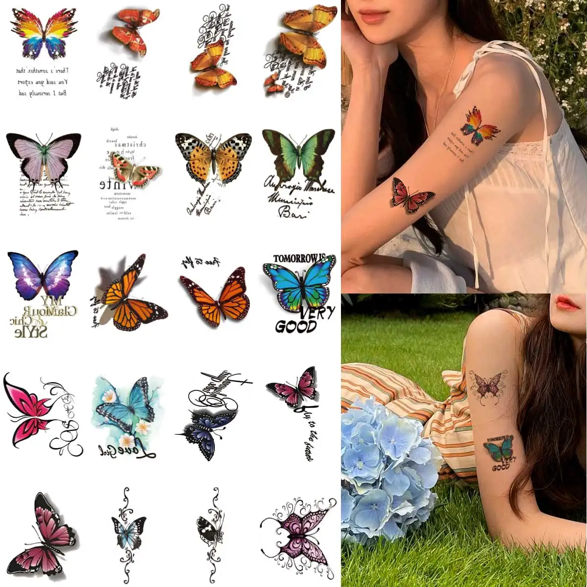 

TATTOO 20 Sheet Black Flower Butterfly Temporary Tattoo For Women Men Wild Plant Fake Tattoo Sticker Adults Face Hands Art Tatoo