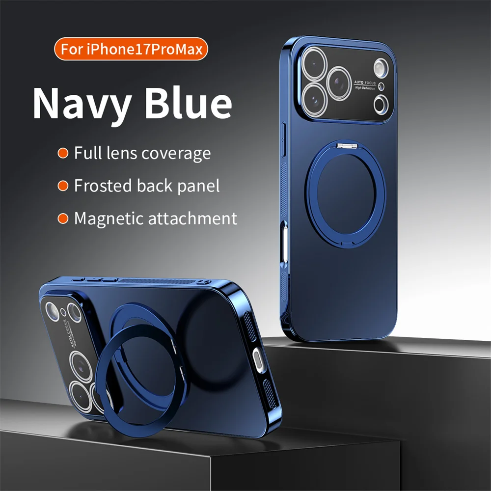 Magnetischer Ring, drehbarer, zusammenklappbarer Ständer, Handyhülle für iPhone 18 Pro Max, 17, 16, 15, 14, 13, mit Objektivschutz, einfarbige Hülle. – Detail 17