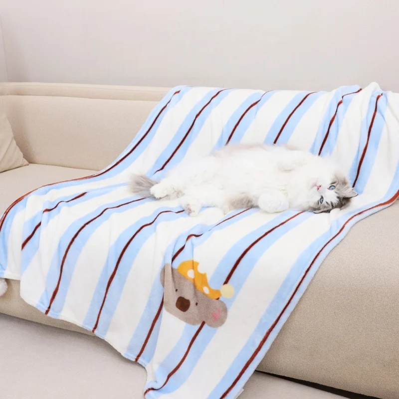 Cute Panda Pattern Flannel Blanket Super Soft Fuzzy Plush Throws for Couch Striped Decorative Blanket for Cats Home Nap