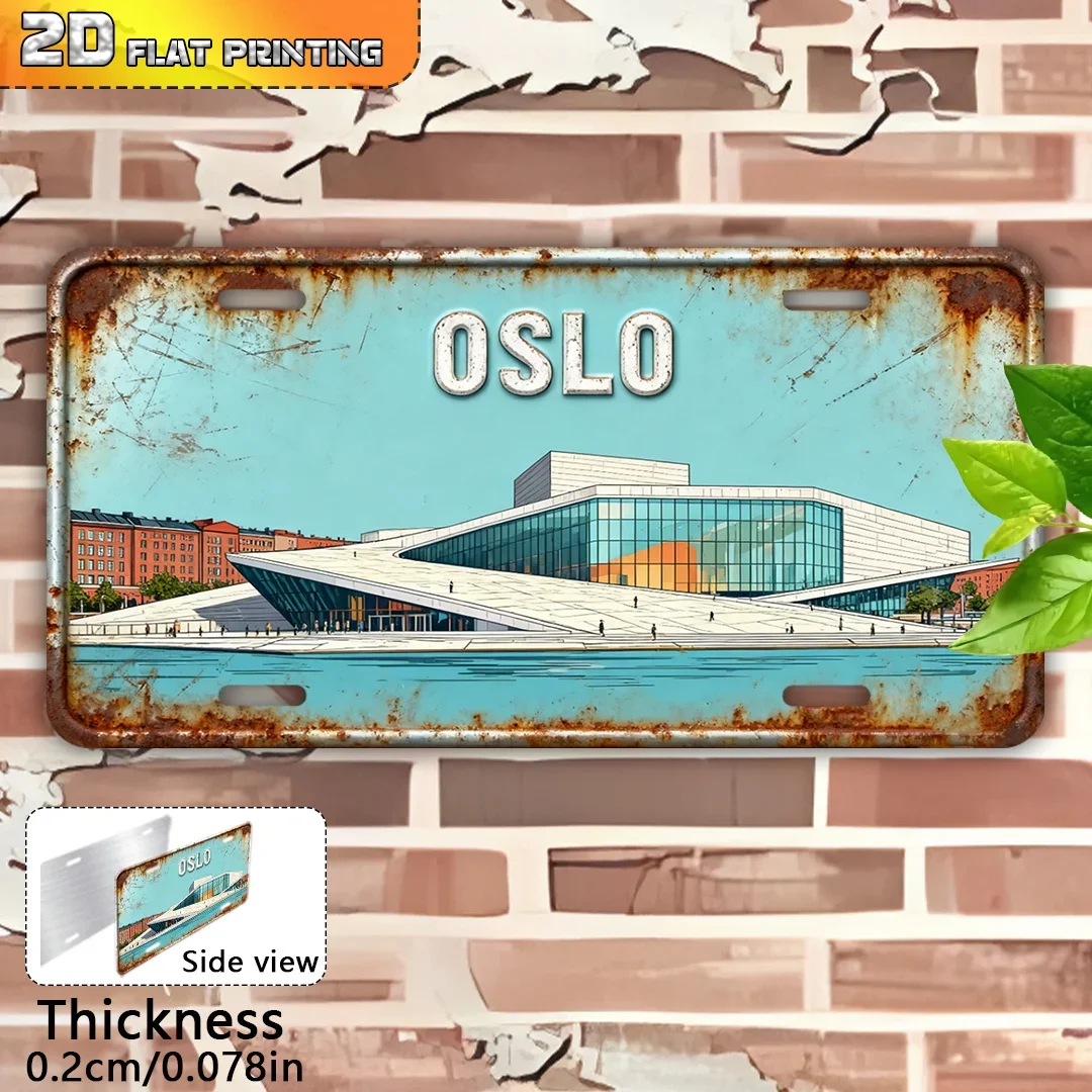Panneau en aluminium 2D plat, représentant l'Opéra d'Oslo, Norvège - Réplique architecturale vintage de l'Opéra d'Oslo, panneau