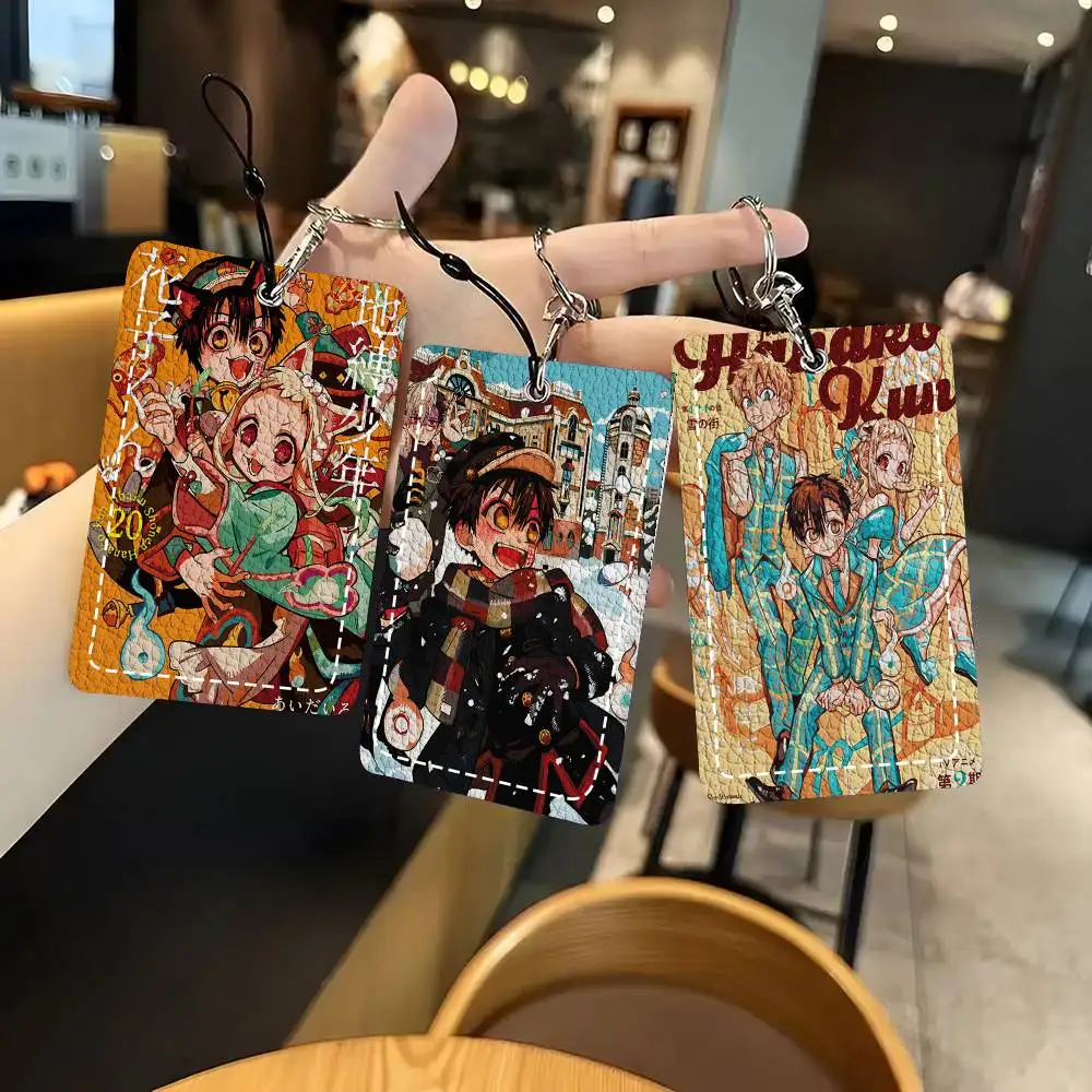 Anime Toilet B-Bound H-Hanako Kun Card Case Keychain Access Card Bag Key Tag Ring Leather Card Holder Key Ring Access