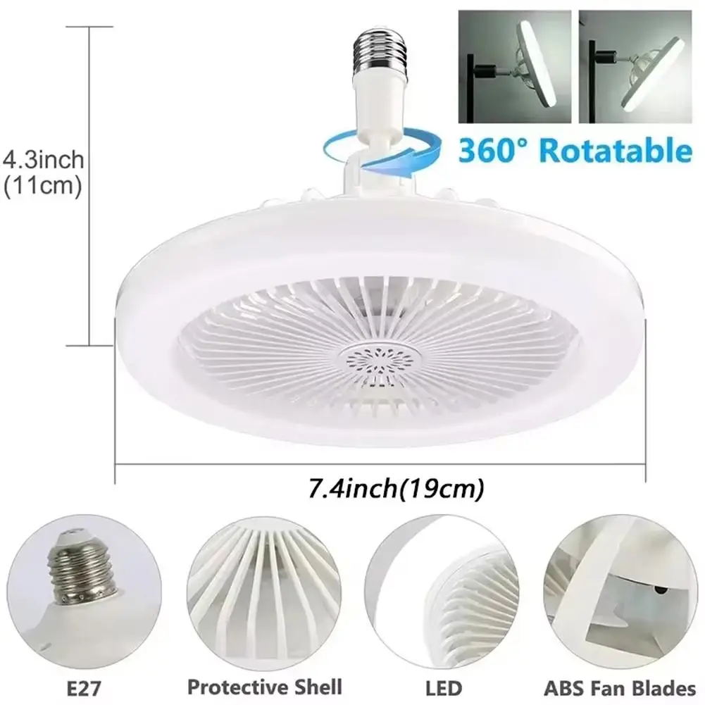 Modern Ceiling Fan Light With LED Lamp E27 Socket Dimmable Cooling Fan For Bedroom Living Room 3 Speed Quiet DC Motor Design
