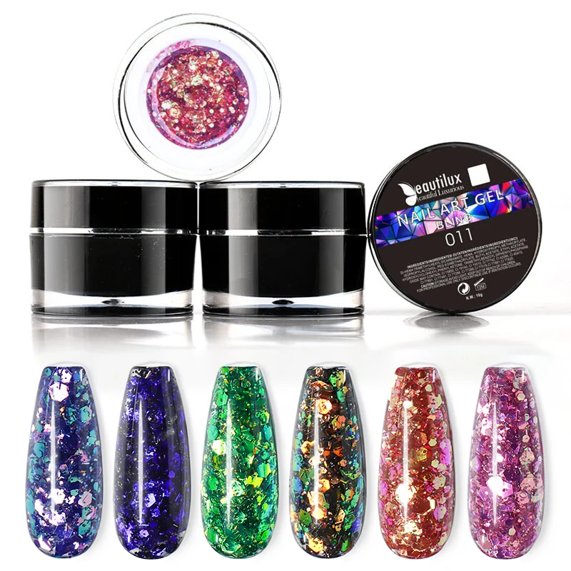 

Beautilux Bing Nail Gel Polish Holographic Mermaid Sequins Gels Lacquer UV LED Gloss Glitter Winter Nail Art Gel Varnish 10g