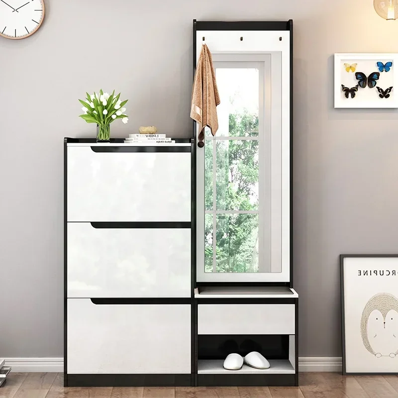 Luxury Living Room Cabinet Modern Furniture Black and White Storage Rack Mirror Shoe Cabinet