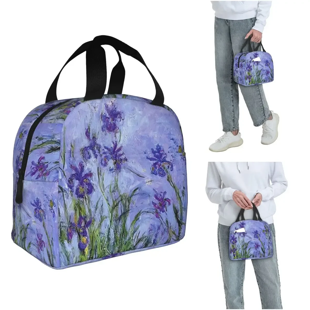 Claude Monet Lilac Irises 191 Insulated Lunch Bag for Women Children Portable Food Boxes Thermal Lunch Box Tote