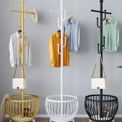 Freestanding Cactus Coat Rack Floor-standing Clothes Rack With Basket For Daily Household Entryway Bedroom Living Room Supplies