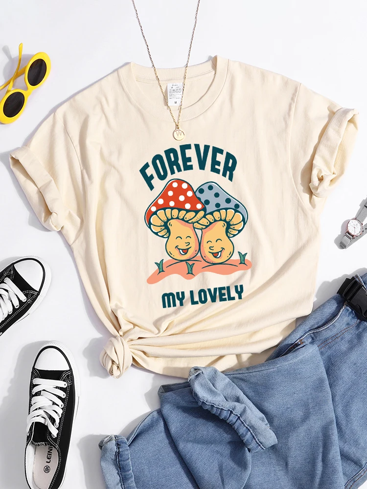 Forever My Lovely Cartoons Mushroom Female T Shirt Summer Comfortable Short Sleeve Korean Vintage Clothing Fashion Casual Tshirt