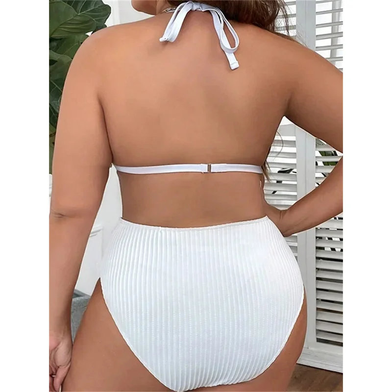 2024 donne costume da bagno di grandi dimensioni nero bianco perle cinturino push up bikini a vita alta set estate spiaggia costume da bagno costumi da bagno tankini