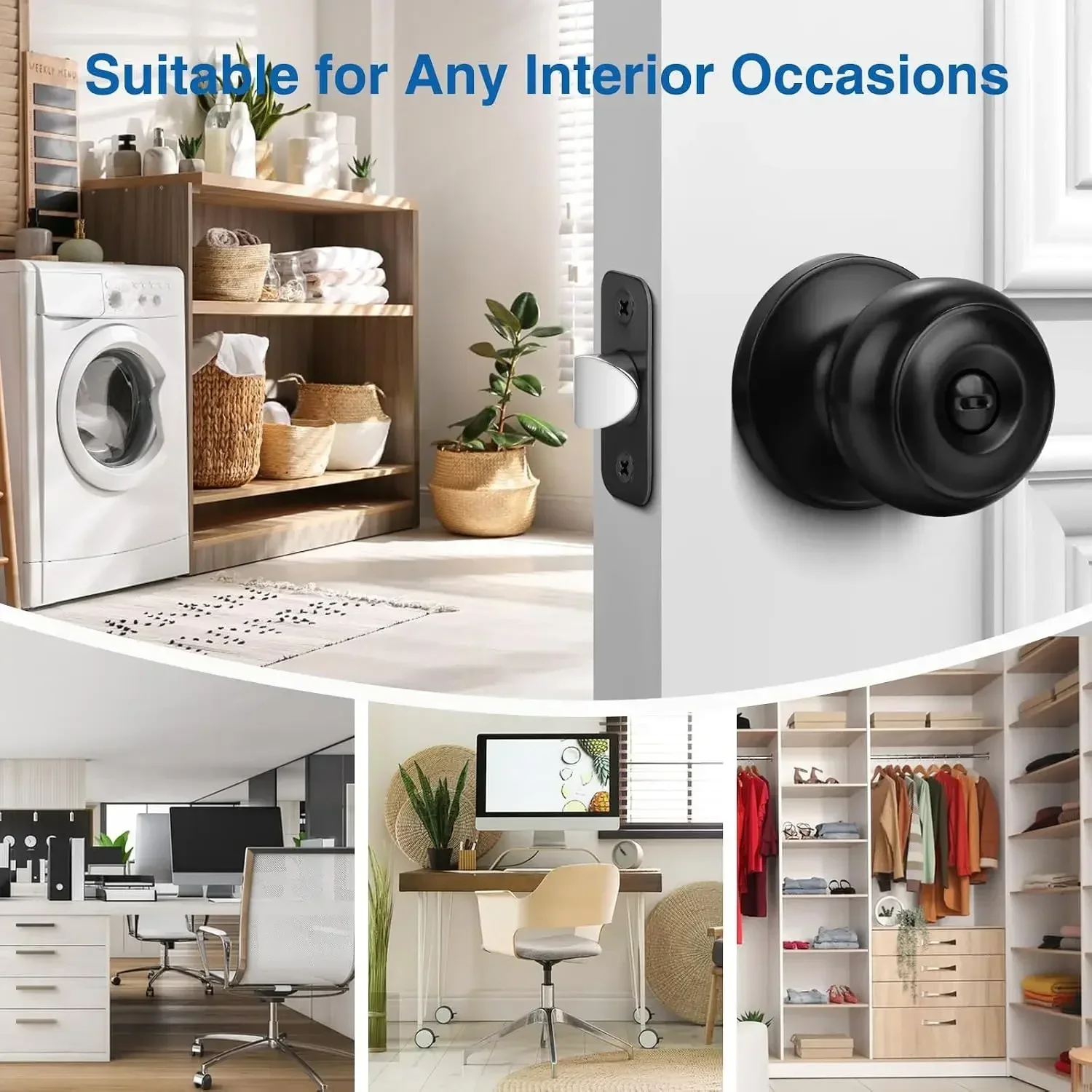 Privacy Door Knob, 10-Pack Matte Black Round Keyless Door Handle Internal/External Lock Set, Bedroom/Bathroom Privacy Lock Door Knob, Black Modern Design Door Hardware