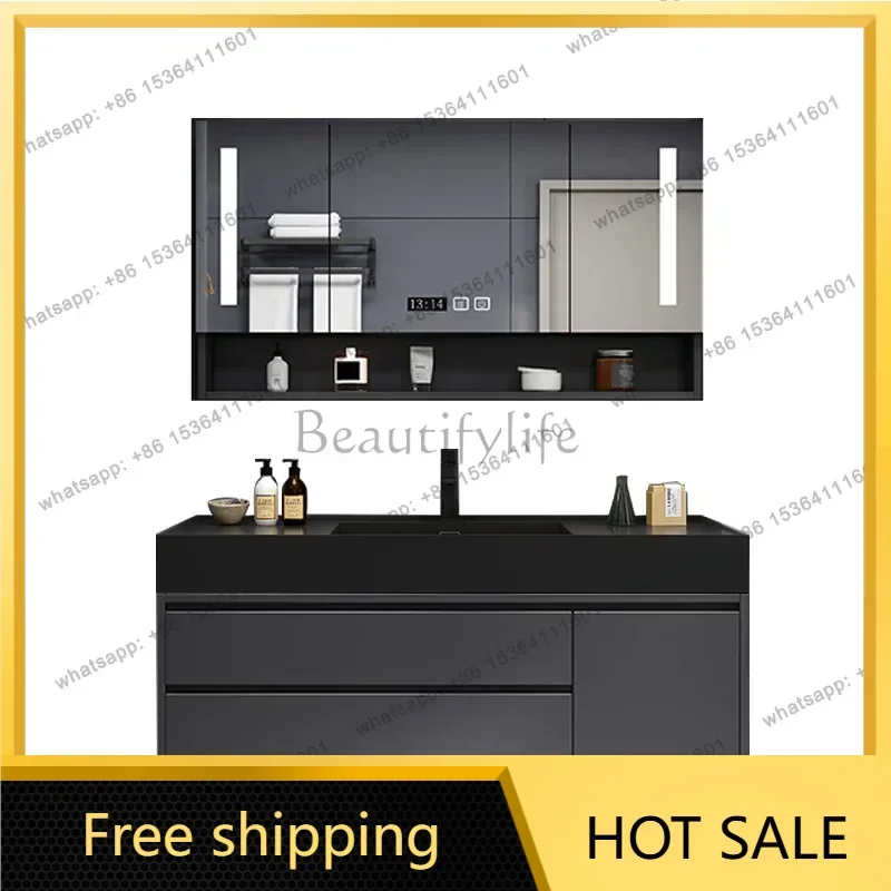 YJ Modern Simple Rock Plate Bathroom Cabinet Nordic Smart Fog Removal Luxury Bathroom Mirror Vanity Combo Home Furniture Bagno F