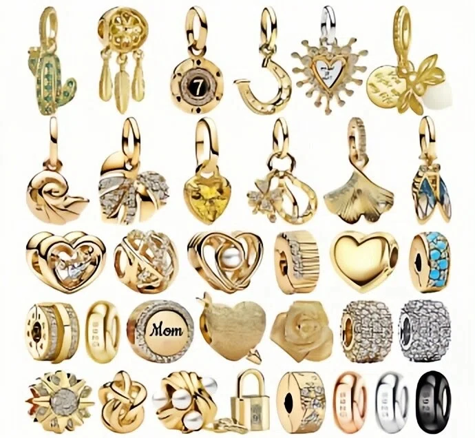 Original 925 Sterling Silber Charm-Perlen: Meerschnecke, Blatt, Ginkgo, Herz, Zwischenperlen, Schloss, Kaktus, Rose, Flügel, Seestern, Charm-Schmuck