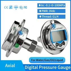 0-1000bar Hydraulic Vacuum Digital Pressure Gauge Axial G 1/4 Male Connector Oil Gas Water Pressure Gauge 4'' Manometer