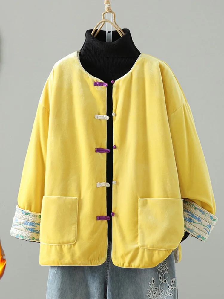 

Новое китайское двустороннее хлопковое джето, женское зимнее бархатное пальто с вышивкой, шелковое наполнитель, традиционное этническое пальто...