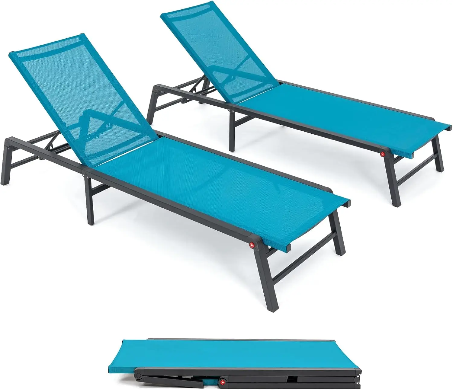 Outdoor Chaise Lounge Set, Aluminum Free-Assemble Outside Anti-Rust Pool Lounge Chairs, Lay Flat Sun Loungers for Tanning Poolsi