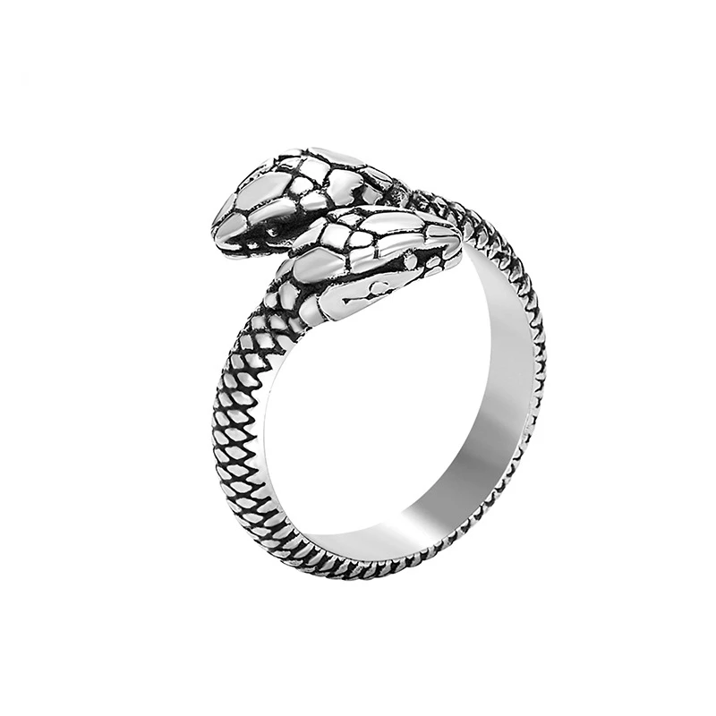 

Hot selling European and American titanium steel double headed snake ring, retro popular nightclub preferred for men and women