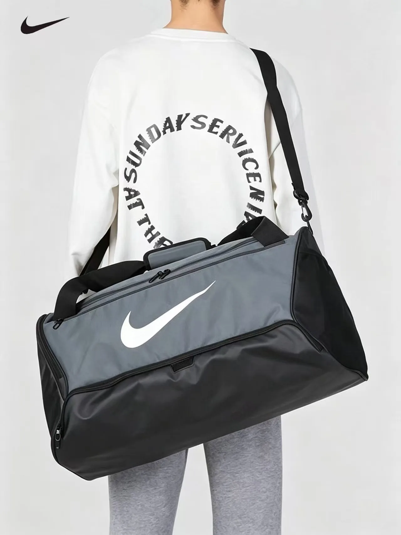 Nike Unisex Sports Bucket Bag Gym Training Handbag Shoulder Crossbody Bag Travel Portable Large Capacity Luggage Bag DH7710-068