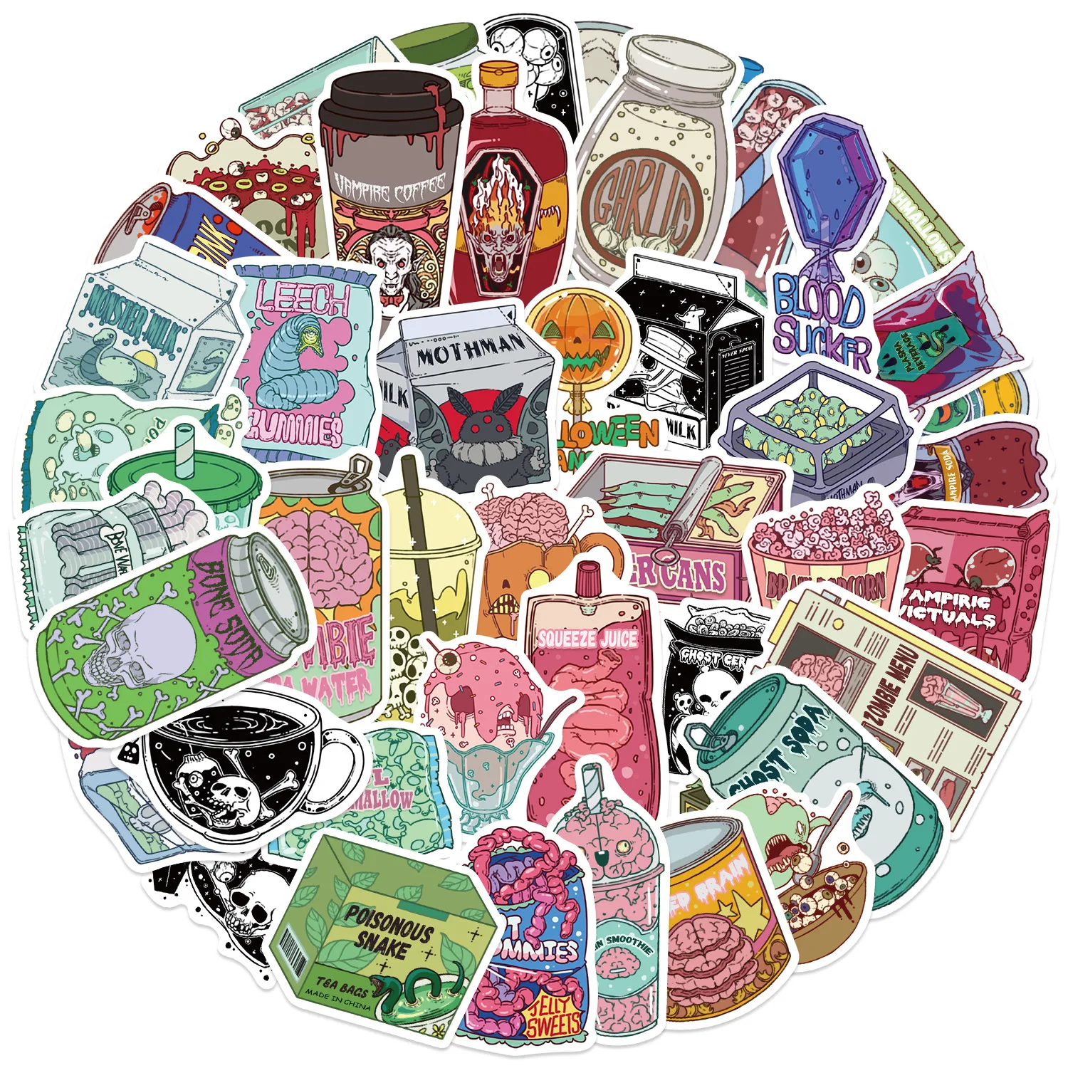 50 stuks cartoon zombie voedsel retro decoratieve stickers decoratieve telefoon waterdichte stickers speelgoedstickers