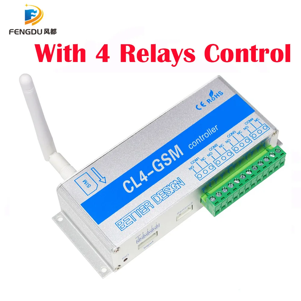 

CL4-GSM SMS GSM APP 4 Channel Relay Switch Controller for Gate Door Opener Support Temperature Humidity Monitor Power
