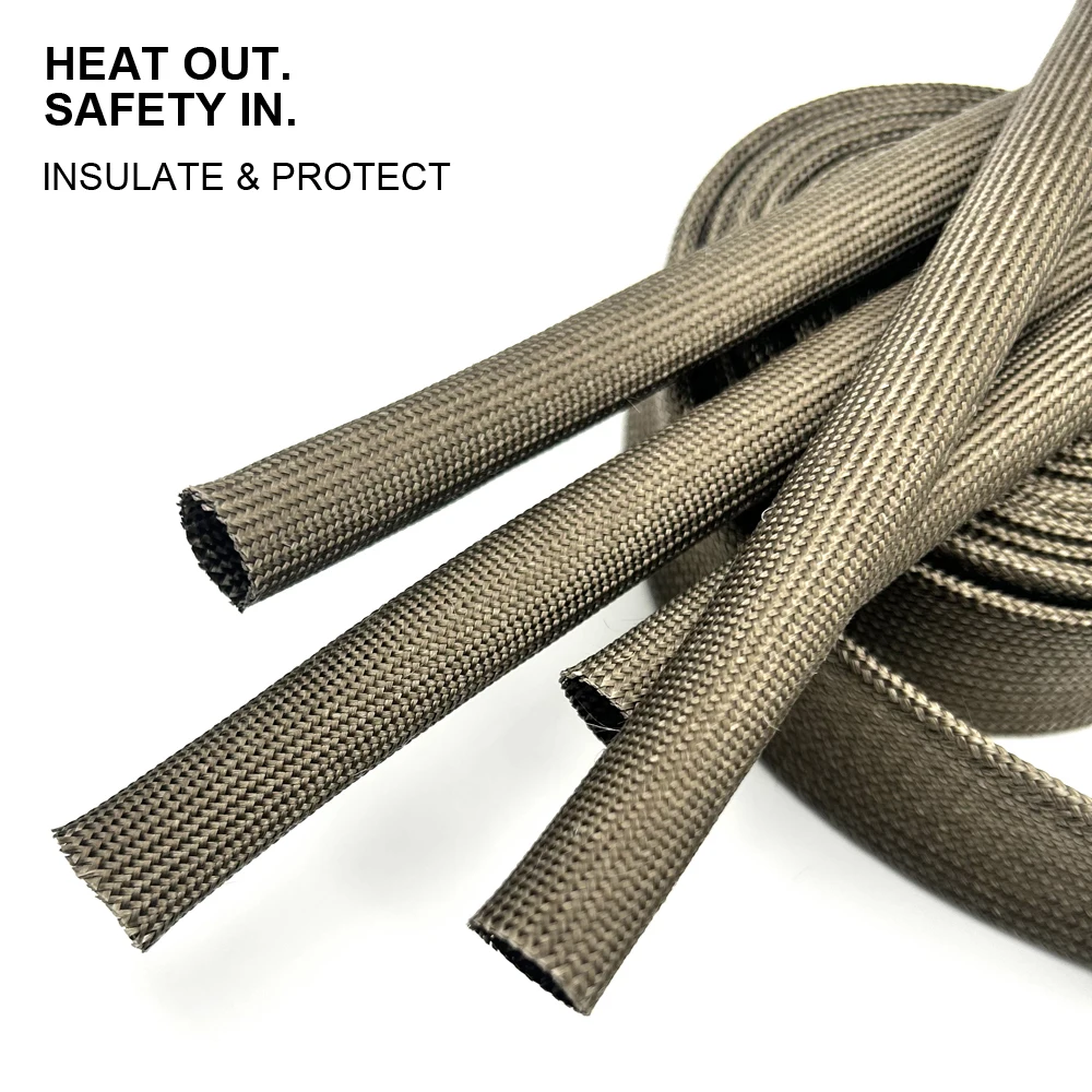 1000deg C Basalt  fiberglass Heat Shield Sleeve ID 1/1.5/2/2.5/3/4/5/6/8/10/12/14/16/18/20mmFireproof/flame retardant protective