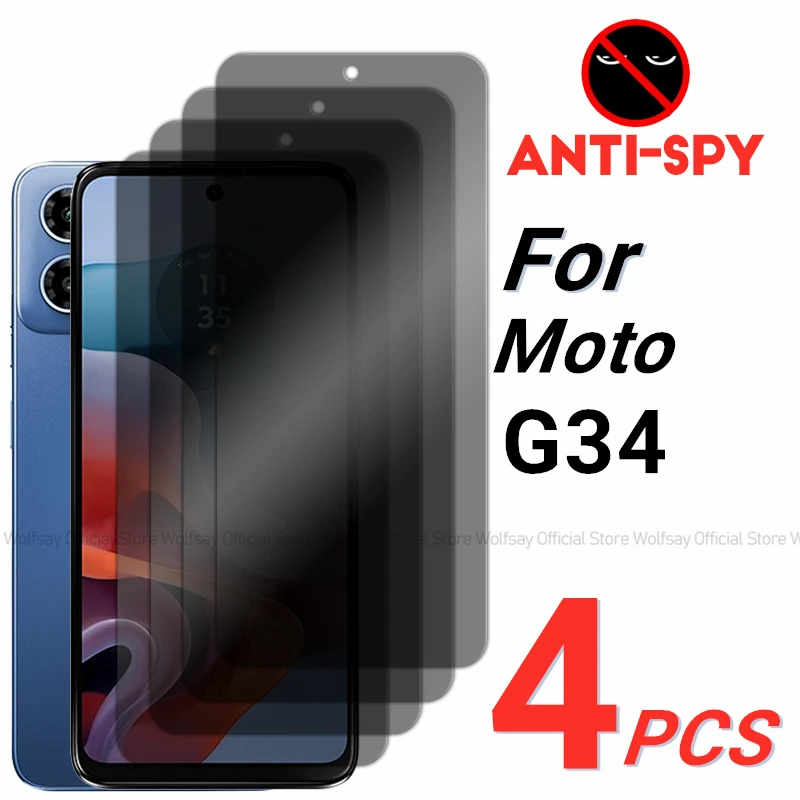 2/4PCS Privacy Screen Protector For Motorola Moto G34 Anti-Spy Tempered Glass Motorola Moto G34 Privacy Glass Motorola Moto G34