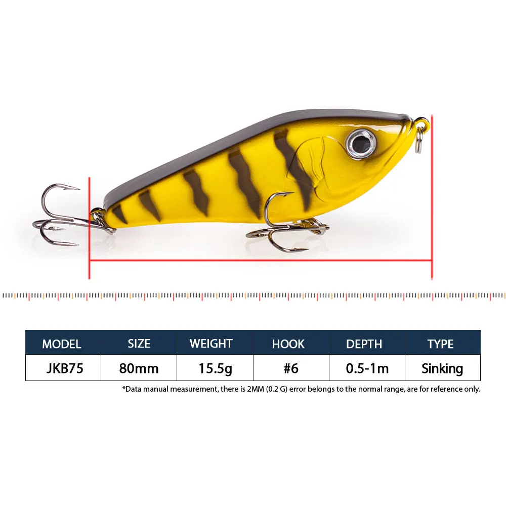 Hanlin 80mm15.5g بطيئة غرق سلمو المنزلق الإنزلاق Jerkbait الصيد السحر المنزلق السباحة الجسم الصلب كرانكبيت بايك موسكي باس معالجة