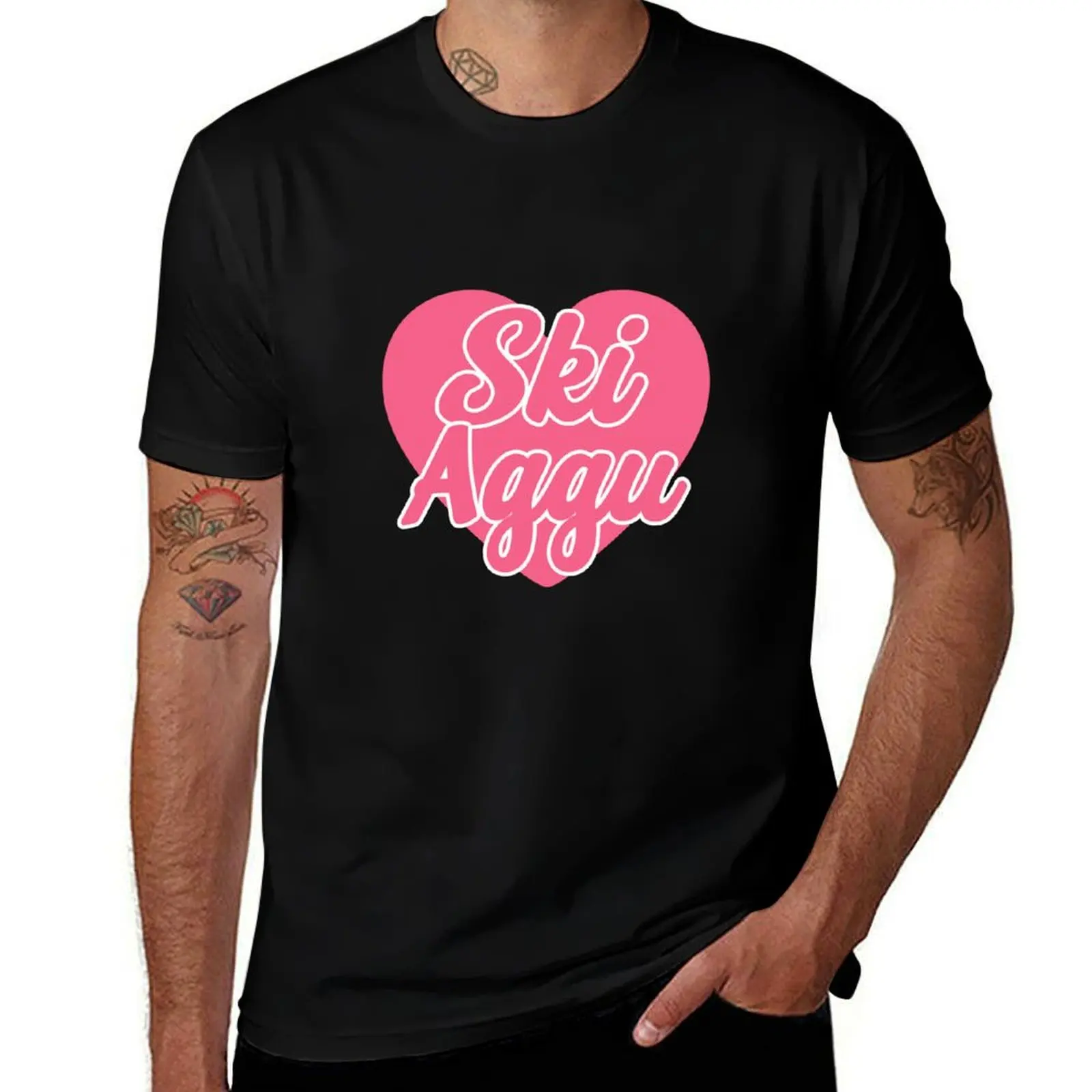 Ski aggu heart T-Shirt oversized cheap stuff customs mens clothing