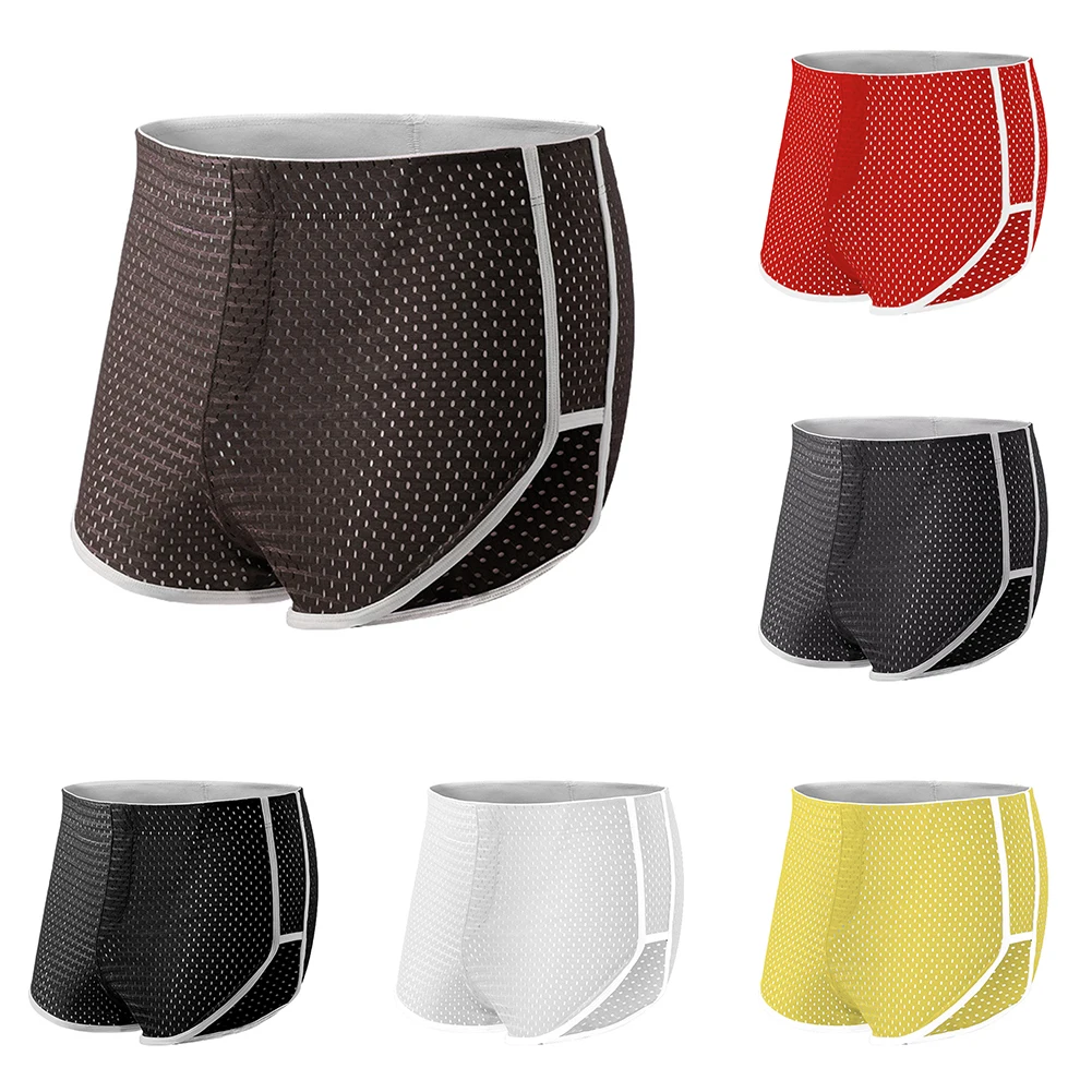 Pantalones cortos deportivos de malla para hombre, Bóxer Sexy, pantalones de flecha, pijamas transpirables ligeros, calzoncillos sólidos sueltos, ropa de dormir elástica informal