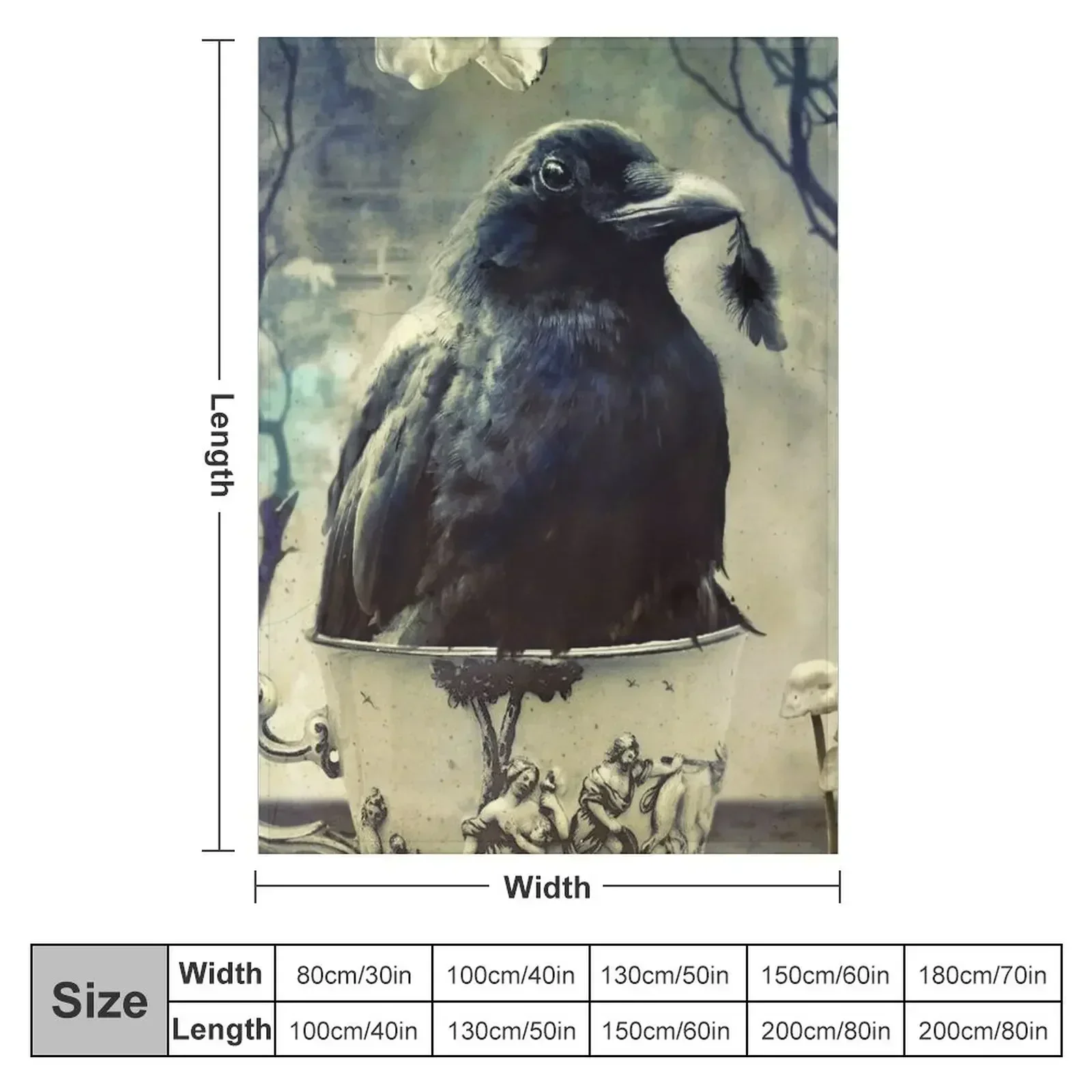 Gifts From Time - Raven in Tea Cup Throw Blanket couch cozy soft plush fuzzy picnic outdoor blanket