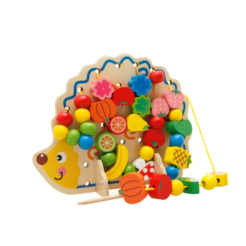 Kids Educational Wooden Toys Cute Colorful Hedgehog Fruit Beads Early Learning Educational Toys Blocks Gifts for Children