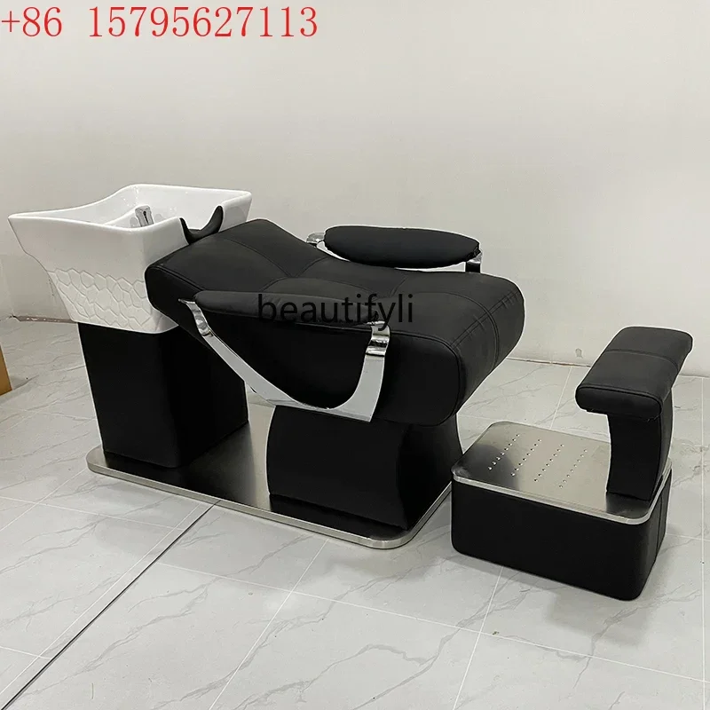

Barber Shop Shampoo Chair for Hair Salon Lying Half Flushing Bed Ceramic Basin High-End Massage Shampoo Bed Shampoo Chair