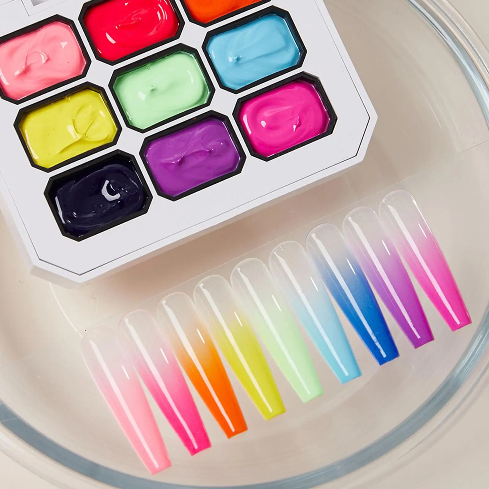 9 Colors Gradient Painting Gel Nail Art Gradient Color DIY Manicure Design Gel Used For Gradient Nail Stamping Pattern