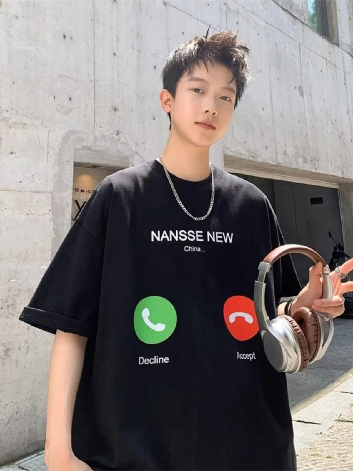 

Loose Fit Men's T-irt ort Sve Five-Quarter Length round Ne American Trendy Brand Summer Breathable Casual Tee