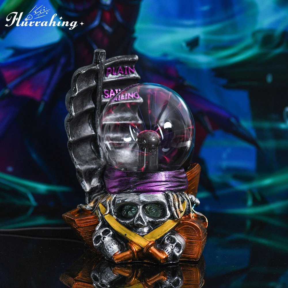 

Sailing Pirate Skull 4 Inches Plasma Lamp Crystal Touch Sensing Halloween Indoor Desktop Decoration Ornaments Support Wholesale