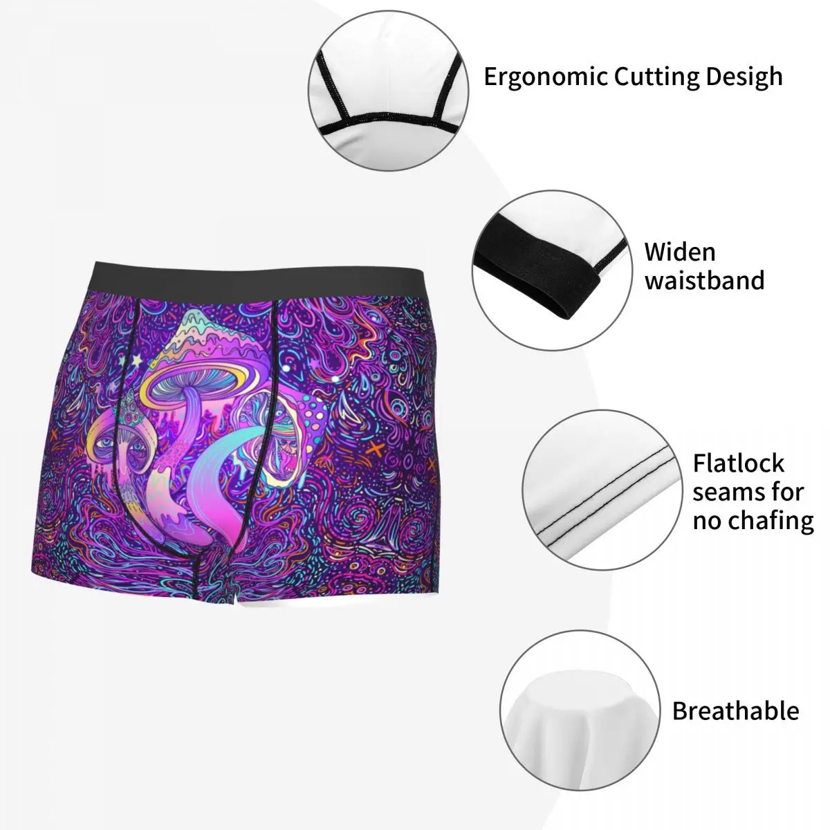 Custom Cool Psychedelic Magic Mushrooms Boxers Shorts Panties Men\'s Underpants Breathable Briefs Underwear