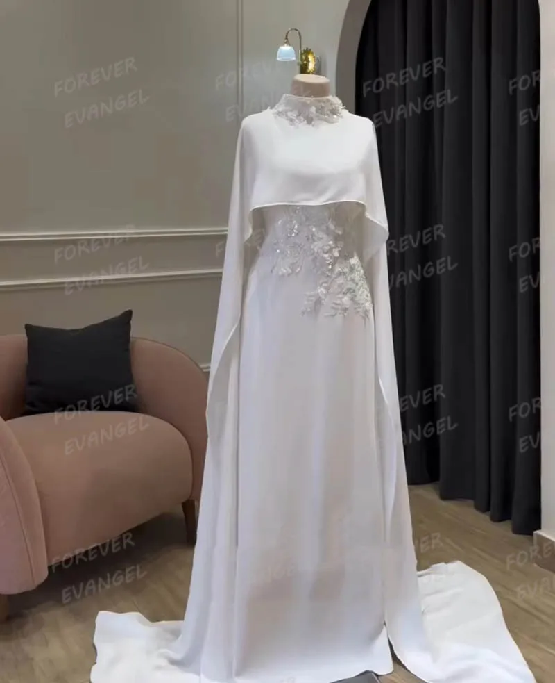 Formal Shawl Wedding Dresses Muslim Woman's Mermaid Bride Gowns Long Sleeve Elegant Appliques Customized Vestidos De Novia Gala