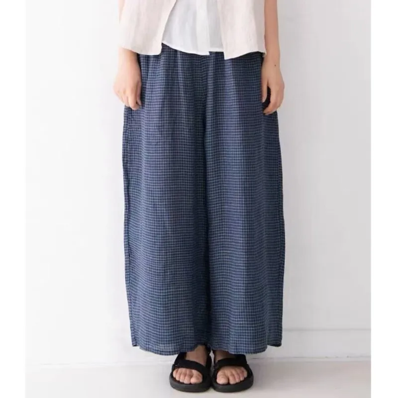 

Johnature Retro Linen Pants Women 2025 Spring Summer New Loose Versatile Casual Elastic Waist Comfortable Straight Cropped Pants