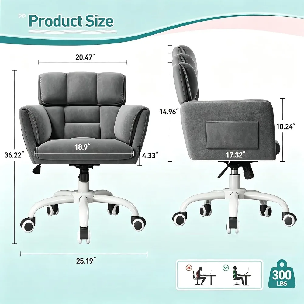 Desk Chair with Armrests & Side Pocket, Soft-Touch Velvet, Ergonomic Office Chair