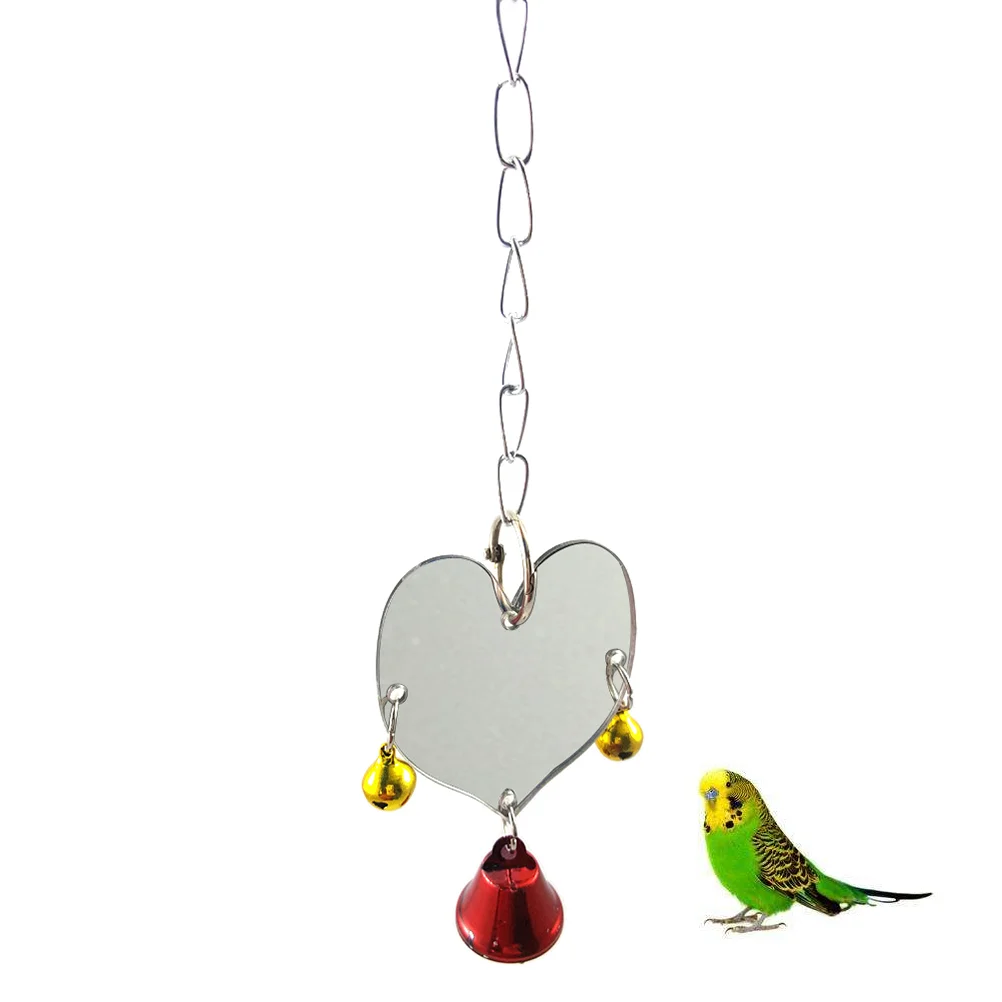 Heart Shape Single Face Mirror Parrot Bell Toy Pet Bird Mirror Toy Swing Bird Cage Toys With Bell Hanging Cage Toy For Budgie Bi