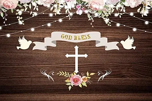 God Bless Backdrop Brown Wood Board Rustic Cross Light First Holy Communion Photography Background Kids Christening Wallpaper